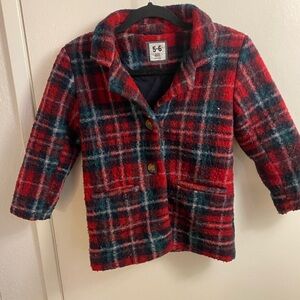 Cotton On Red and Green Pea Coat with Classic Plaid Design